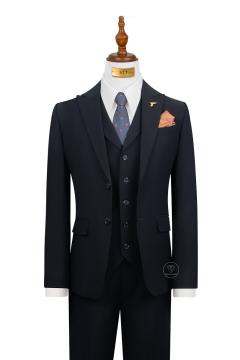 Bộ Suit Xanh Đen Phối Đột Chỉ Viền Modern Fit TGS377